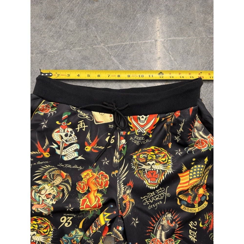 Ed Hardy Flashboard Wide Leg Track Pant Black Gold Tiger Skull Dragon Size L - Picture 8 of 11